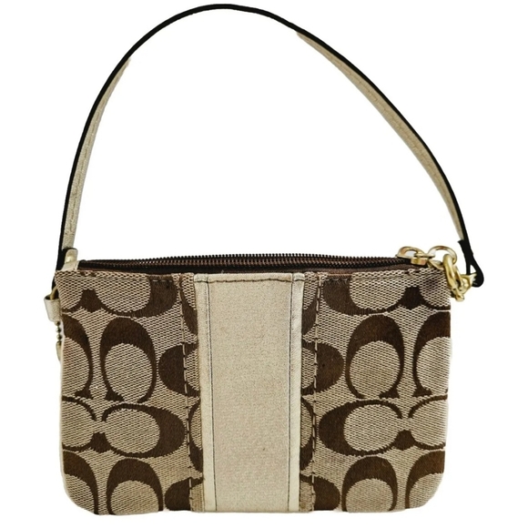 Coach Signature Mini Brown Gold Wristlet Wallet - Picture 9 of 15